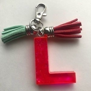 Handmade L Hot Pink Resin Key Chain Bag Charm